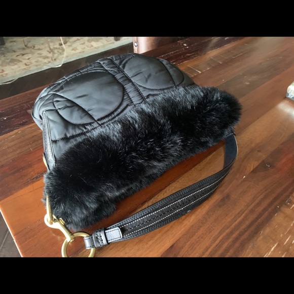 Coach Y2K fur lined silk purse with suede and brass. - Picture 2 of 10
